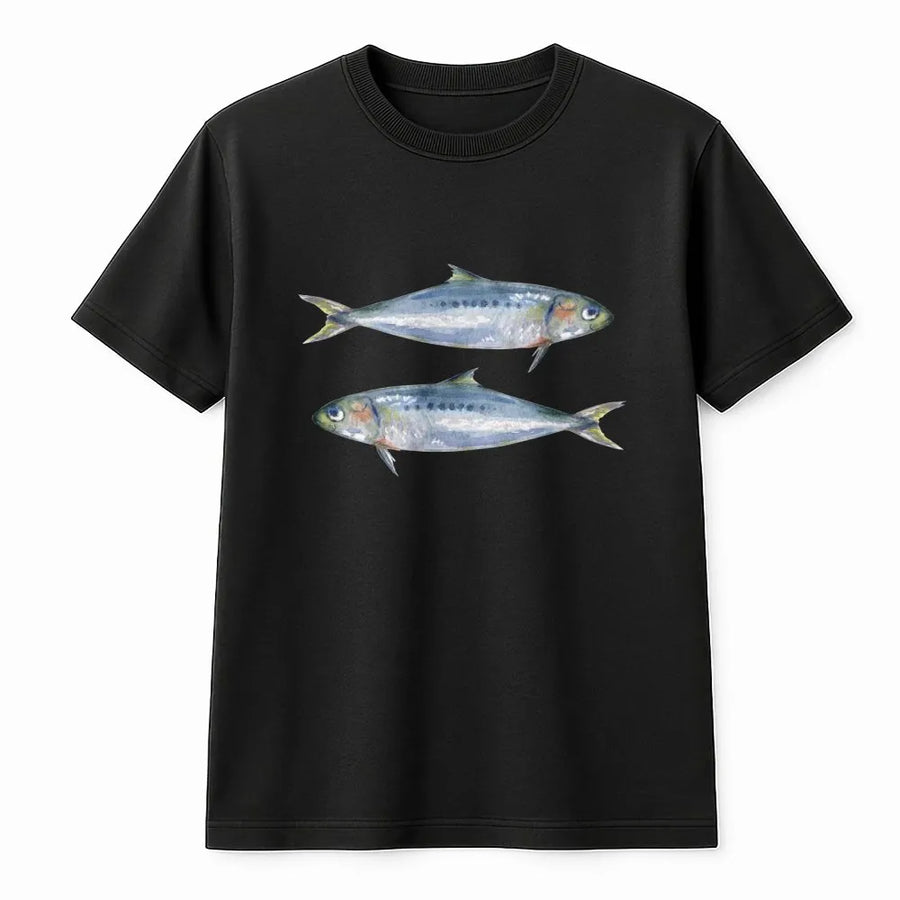 Sardine Graphic T-Shirt | Coastal Aesthetic Watercolor Fish Art | Premium Cotton-Blend Pullover | Ocean Lover Foodie Gift
