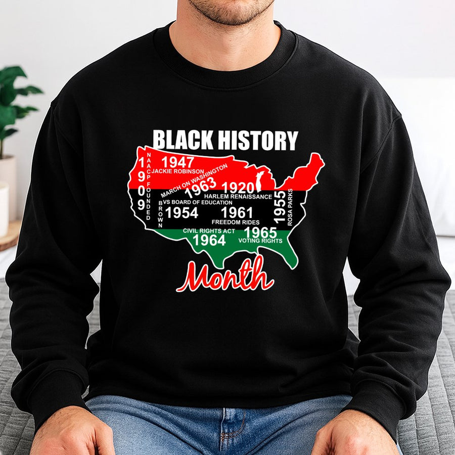 Black History Month Sweatshirt | USA Map Educational Design | Premium Cotton Blend | Gift for African American Heritage Month Awareness