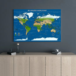 World Map Wall Art Canvas | Educational Climate Zones Geography Decor | Premium Gallery Wrap Print | Office or Classroom Wall Decor Gift