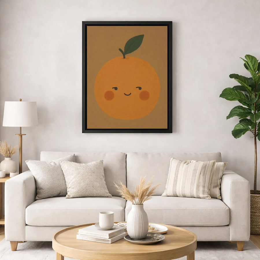 Cute Orange Wall Art | Kawaii Fruit Nursery Decor | Premium Gallery Wrap Canvas | Whimsical Kitchen Gift for Kids