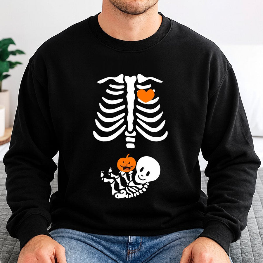 Halloween Pregnancy Sweatshirt | Skeleton Baby Bump Pumpkin Design | Soft Cotton Blend | Funny Expectant Mom Gift For Fall