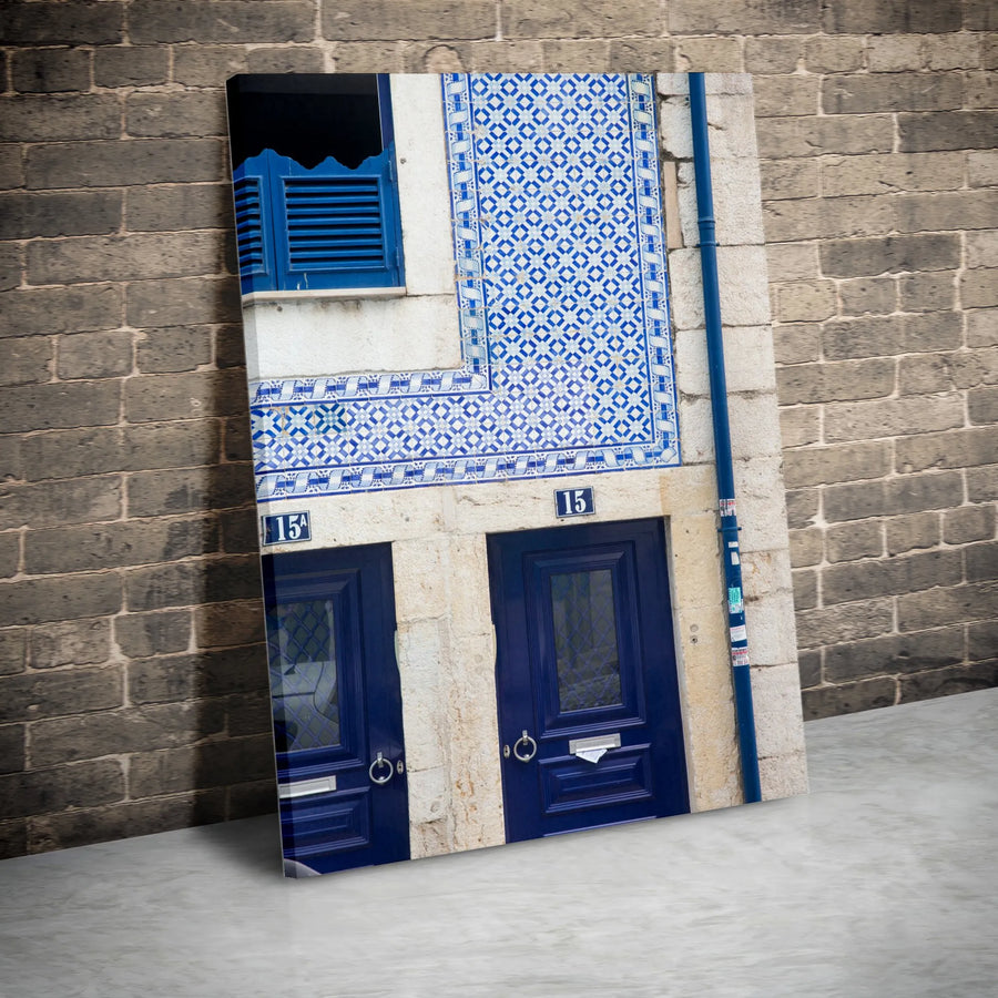 Portuguese Azulejo Tile Canvas Print | Alfama Lisbon Architectural Photography | Premium Fade-Resistant Art | Portugal Travel Gift & Mediterranean Wall Decor