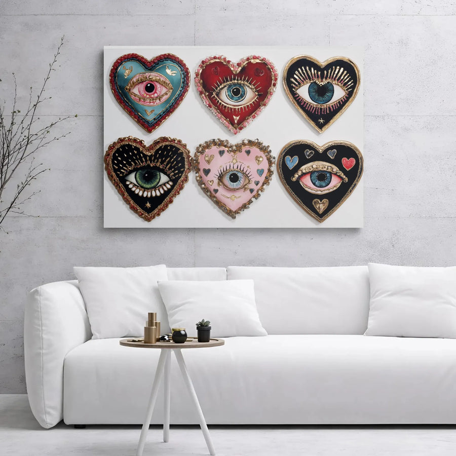 Evil Eye Heart Wall Art | Mystical Sacred Heart Canvas Print | Gallery Wrap Premium Decor | Bohemian Spiritual Home Gift