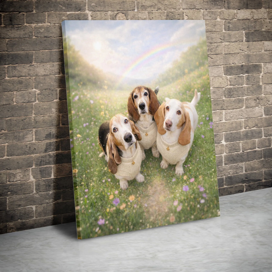 Basset Hound Canvas Wall Art | Rainbow Bridge Pet Memorial Portrait | Premium Gallery Wrapped Canvas | Gift for Dog Lover