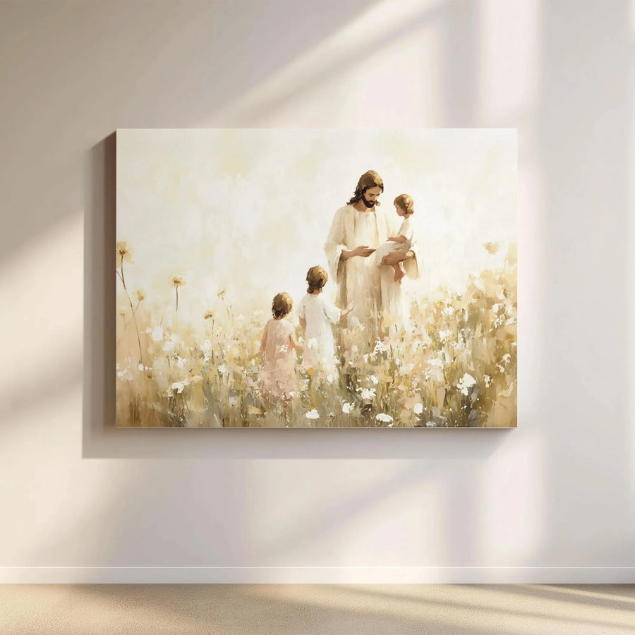 Jesus With Children Wall Art | Peaceful Christian Nursery Decor | Premium Gallery Wrapped Canvas | Meaningful Religious Gift