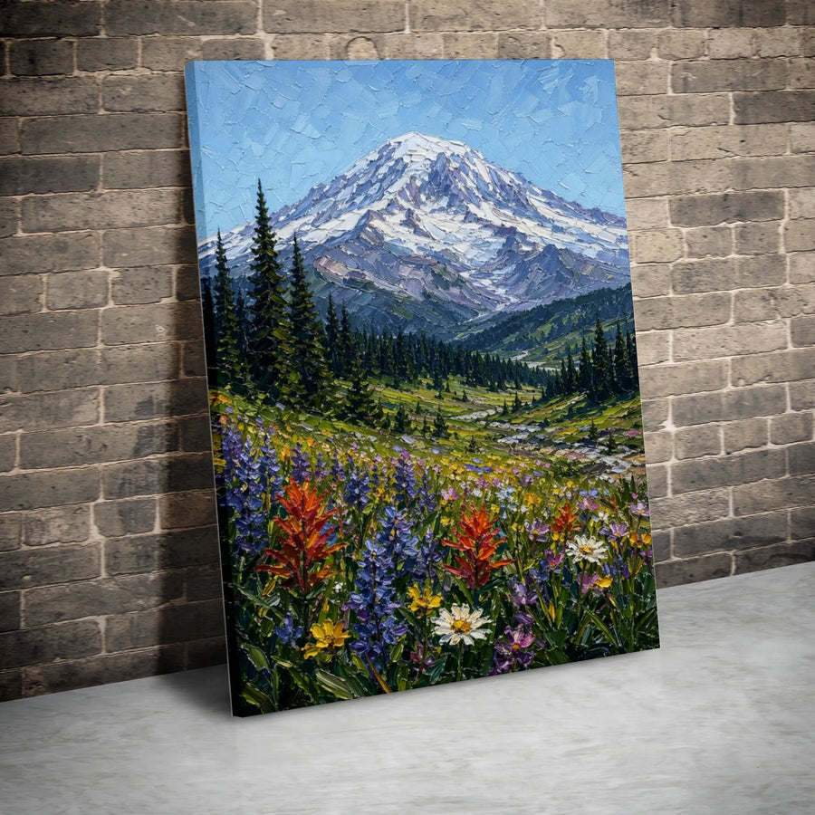 Mountain Wildflower Canvas Print | Textured Impasto Style Painting | Premium Thick Canvas | Living Room Wall Decor Gift