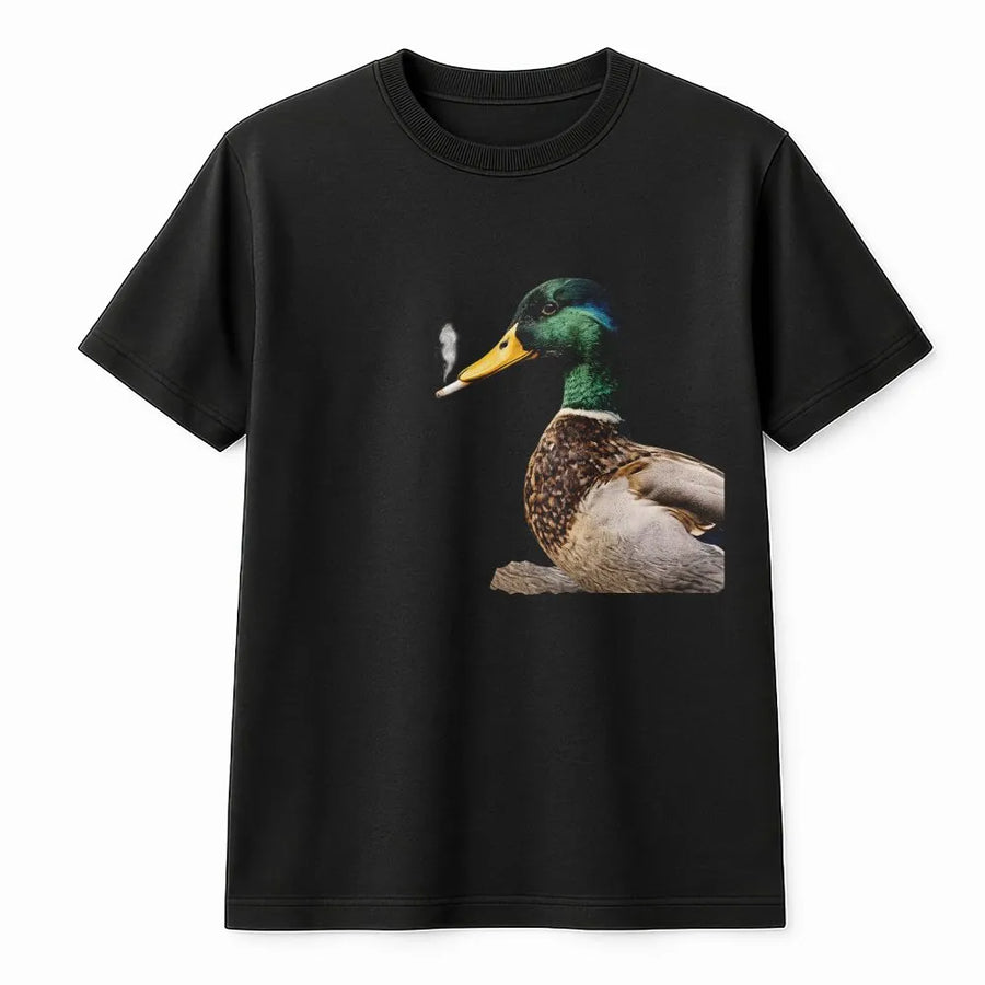 Smoking Duck Meme T-Shirt | Funny Animal Graphic Sweatshirt | Soft Cotton Blend Pullover | Novelty Gag Gift for Duck Hunters