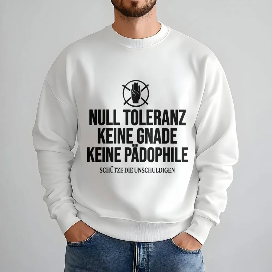 Null Toleranz Sweatshirt | Statement Spruch Gegen Kindesmissbrauch | Premium Baumwoll-Mix Pullover | Schütze die Unschuldigen Geschenk