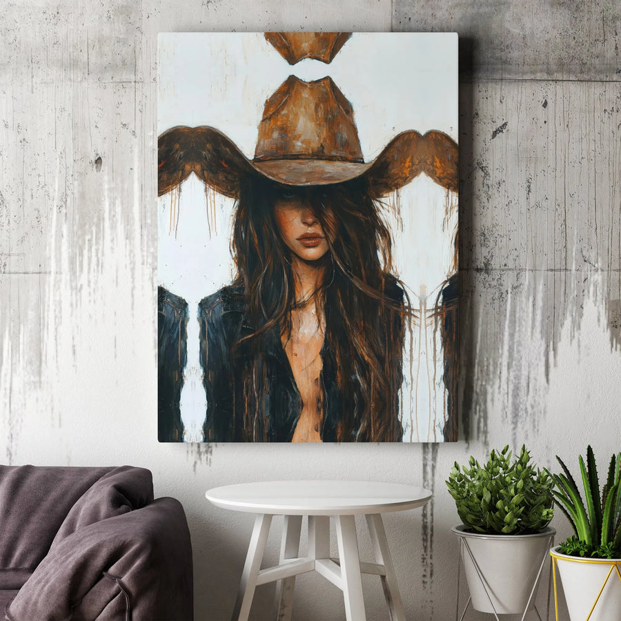 Abstract Cowgirl Canvas Art | Modern Rustic Western Portrait | Premium Gallery Wrapped Canvas | Southwestern Home Decor Gift