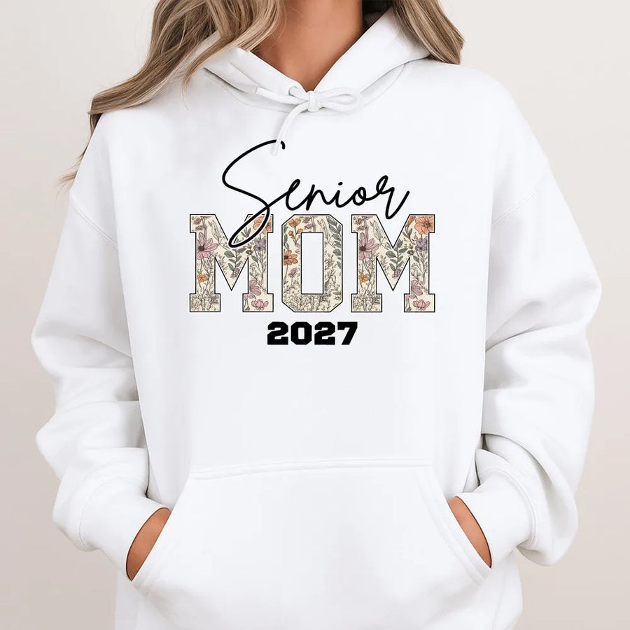 Senior Mom 2027 Hoodie | Vintage Floral Class of 2027 Design | Premium Comfort Colors Cotton | Proud Graduation Gift for Mom