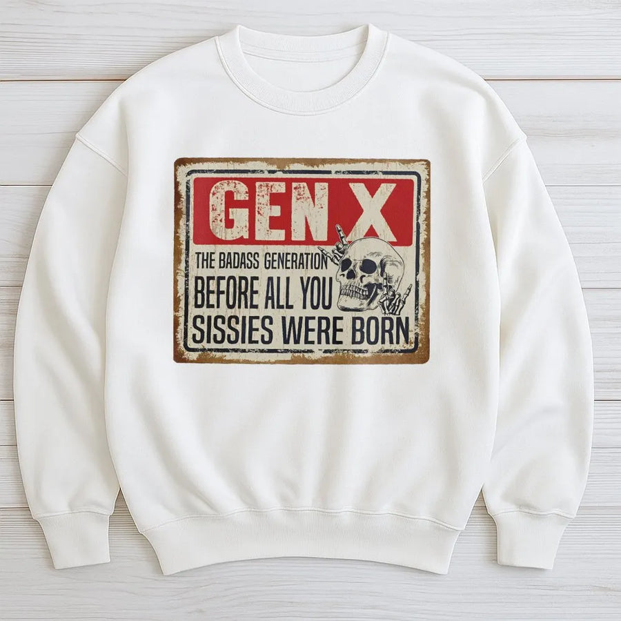 Gen X Sweatshirt | The Badass Generation Funny Retro Skull Design | Premium Cotton Blend | Gift for 1965-1980 Born Men and Women