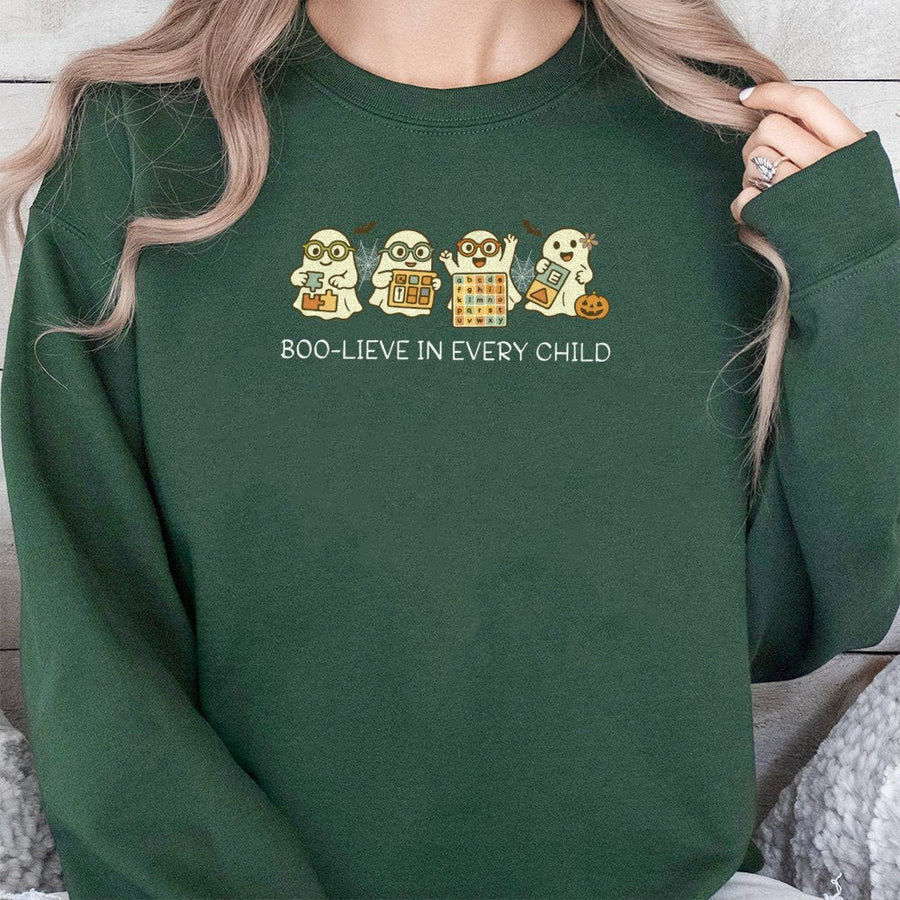 Special Education Teacher Sweatshirt | Boo-Lieve In Every Child Halloween Design | Premium Cotton Blend | Gift For SPED Teachers & Inclusive Educators
