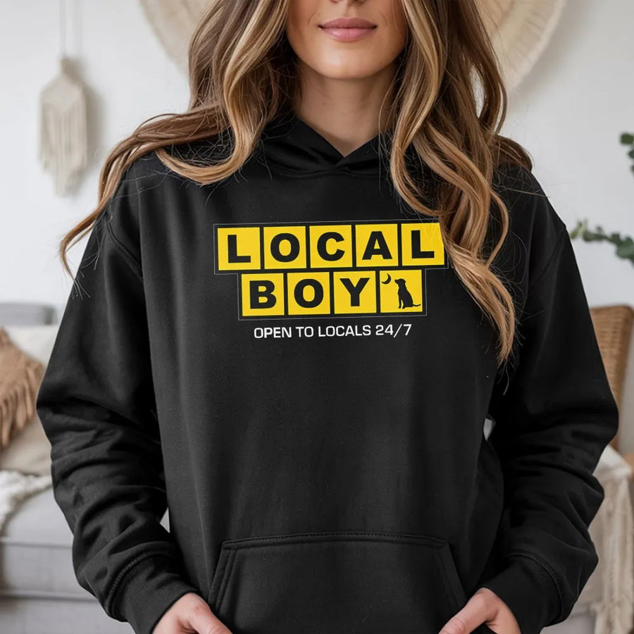 Local Boy Hoodie | Funny Dog Graphic Streetwear | Premium Cotton Blend | Gift For Dog Lovers & Local Business Supporters