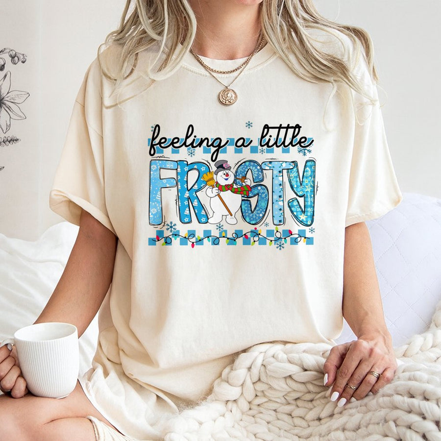 Feeling A Little Frosty T-Shirt | Cute Snowman Christmas Graphic | 100% Cotton Premium Tee | Festive Holiday Gift For Snow Lovers
