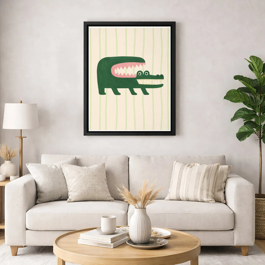 Alligator Canvas Wall Art | Whimsical Green Gator Illustration | Gallery-Quality 1.25" Profile | Nursery Decor & Modern Kids Room Gift
