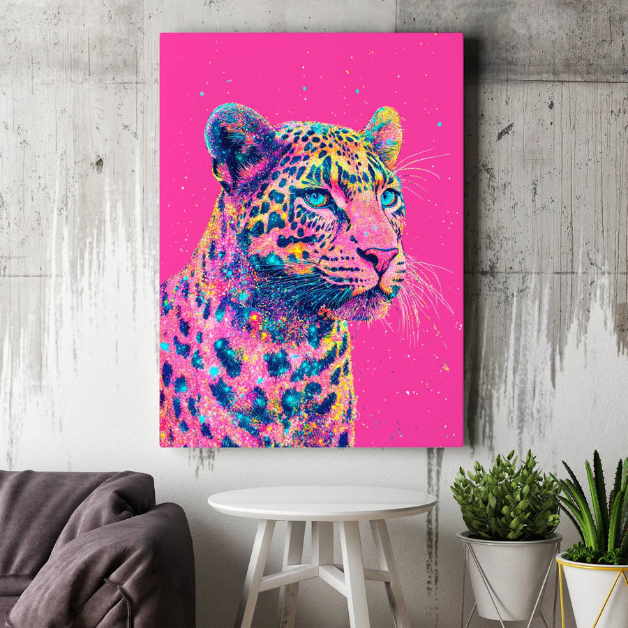 Colorful Leopard Pop Art Canvas | Vibrant Neon Animal Wall Decor | Premium 1.25-Inch Thick Gallery Wrap | Modern Home Office Statement Art