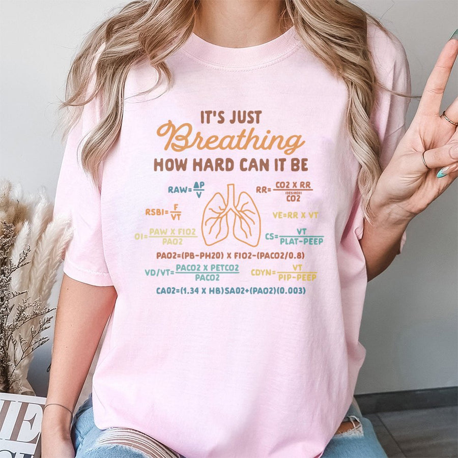 Respiratory Therapist T-Shirt | It's Just Breathing Funny Formula Design | Premium 100% Cotton Tee | Gift for RT Student and Medical Professional