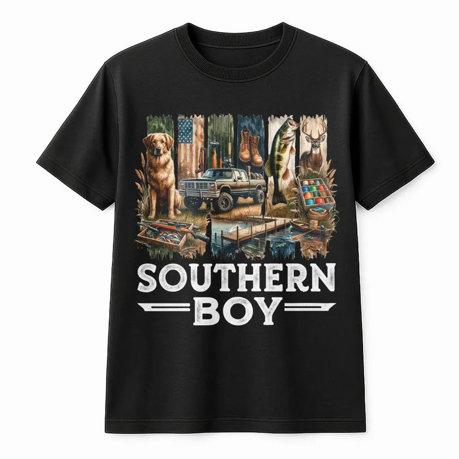 Southern Boy T-Shirt | Outdoor Country Life Fishing Hunting Graphic | Premium Cotton Unisex Tee | Gift for Him Outdoorsman Gift