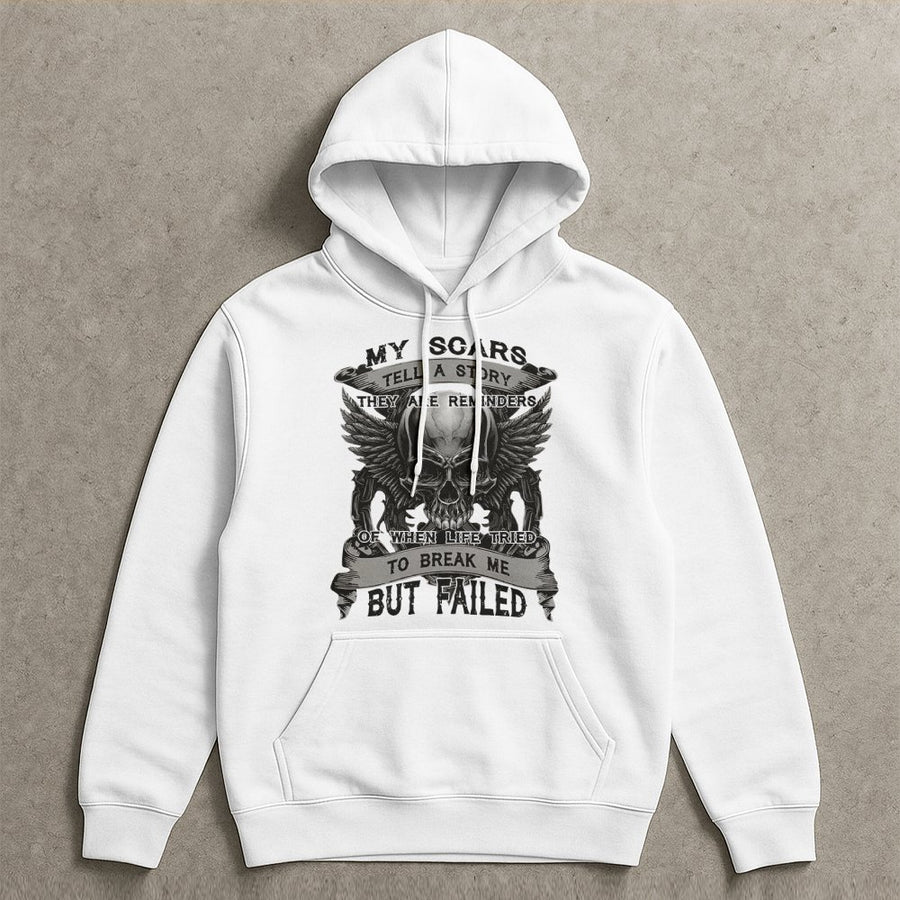 My Scars Tell A Story Hoodie | Winged Skull Graphic Gothic Sweatshirt | Premium Cotton-Blend | Empowering Inspirational Gift For Survivors