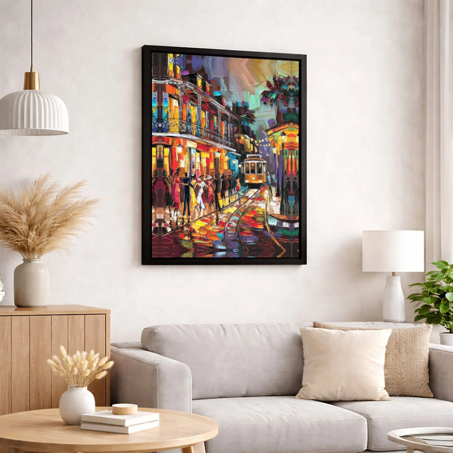 New Orleans Streetcar Canvas Print | Abstract Night Cityscape Art | Gallery-Quality 1.25 Inch Profile | Premium Home Decor Gift