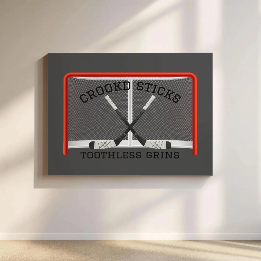 Hockey Canvas Wall Art | Crookd Sticks Toothless Grins Slogan | Premium Gallery Wrap Canvas | Gift for Hockey Player & Man Cave Decor