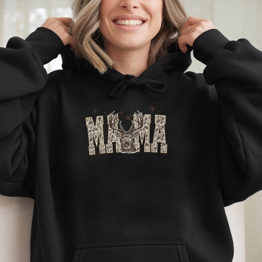 Camo Mama Hoodie | Deer Hunting Aesthetic Graphic | Soft Cotton-Blend Pullover | Western Country Gift for Mom