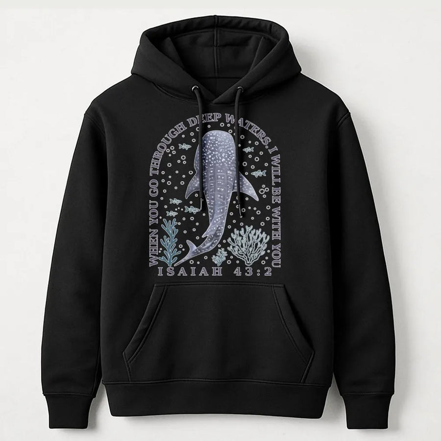 Isaiah 43:2 Bible Verse Hoodie | Whale Shark Ocean Faith Design | Premium Cotton-Blend Comfort | Christian Gift for Men and Women