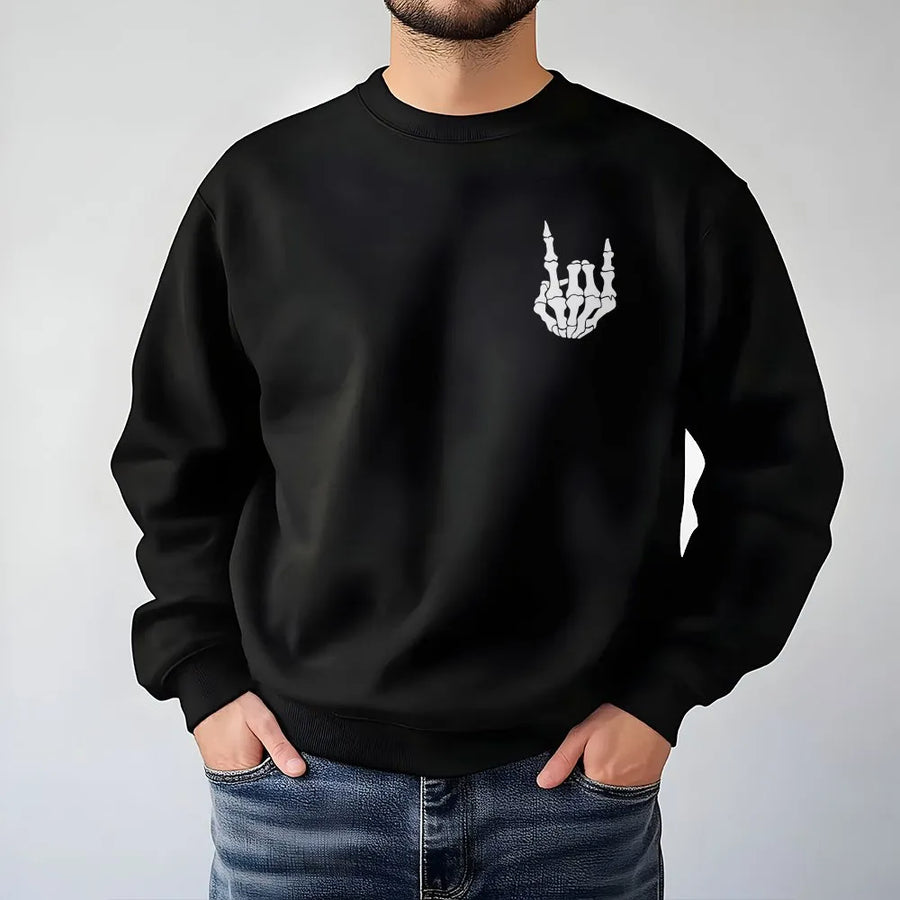 Rock On Skeleton Hand Sweatshirt | Minimalist Rock and Roll Hand Sign | Premium Graphic Crewneck | Gift for Heavy Metal Music Lover