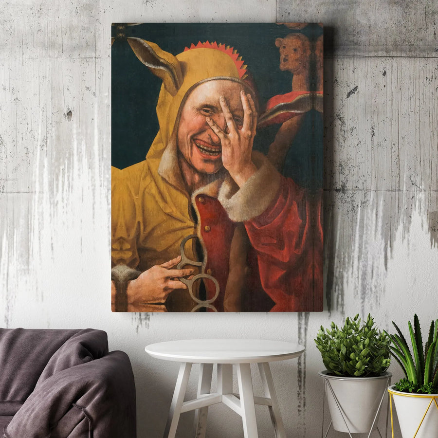 Laughing Jester Renaissance Portrait | Dark Academia Wall Art | Premium 1.25" Gallery Canvas | Moody Home Decor Gift