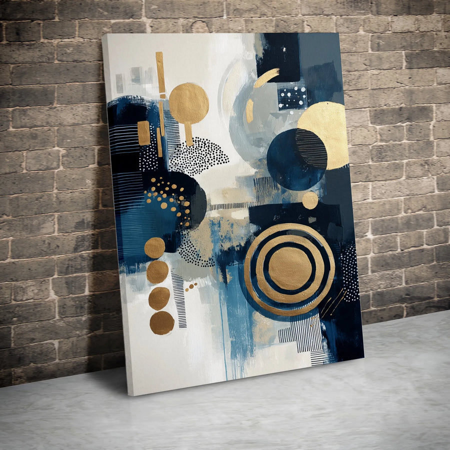 Abstract Canvas Wall Art | Navy Blue and Gold Geometric Shapes | Premium Fade-Resistant Print | Modern Living Room or Office Decor Gift