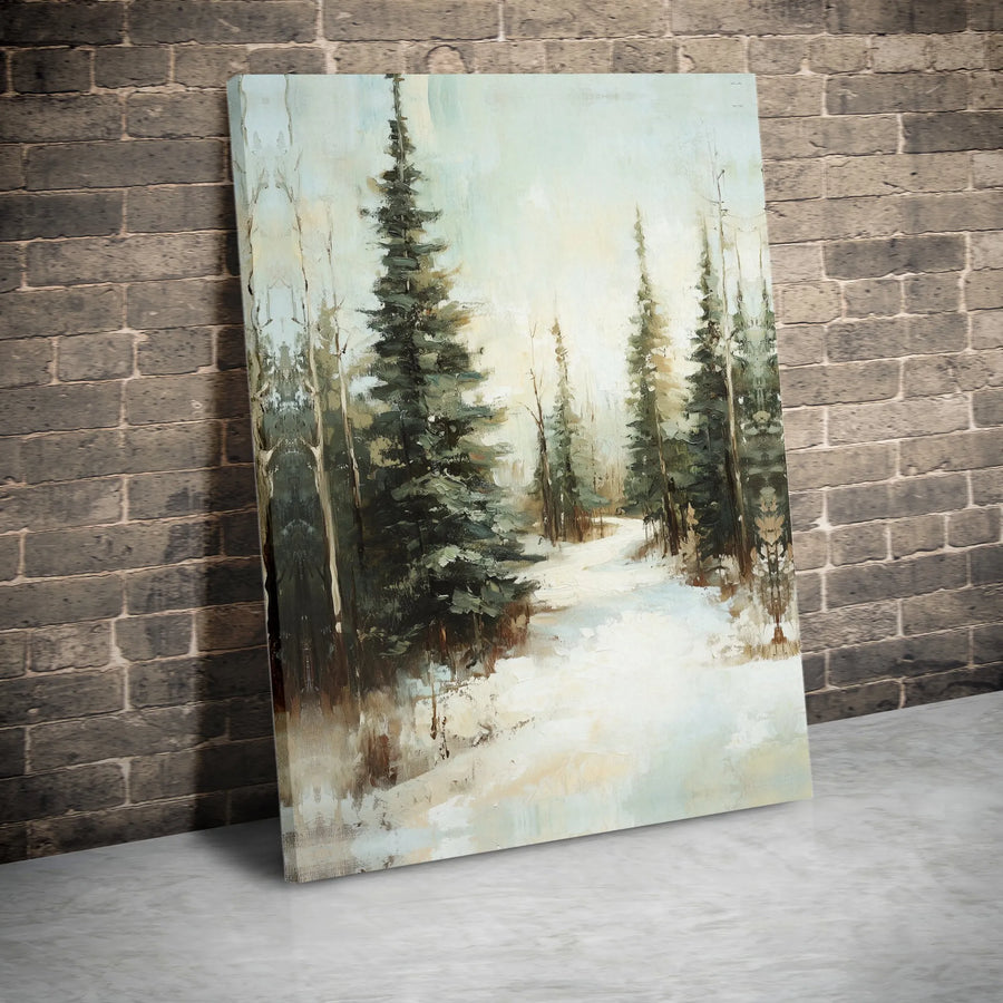 Winter Forest Canvas Art | Snowy Pine Tree Landscape Path | Premium Gallery-Wrapped Print | Serene Nature Home Decor Wall Gift