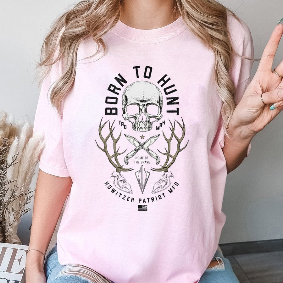 Born To Hunt T-Shirt | Patriotic Deer Antler Skull Graphic | 100% Cotton Premium Apparel | Outdoor Hunter Gift for Men & Women