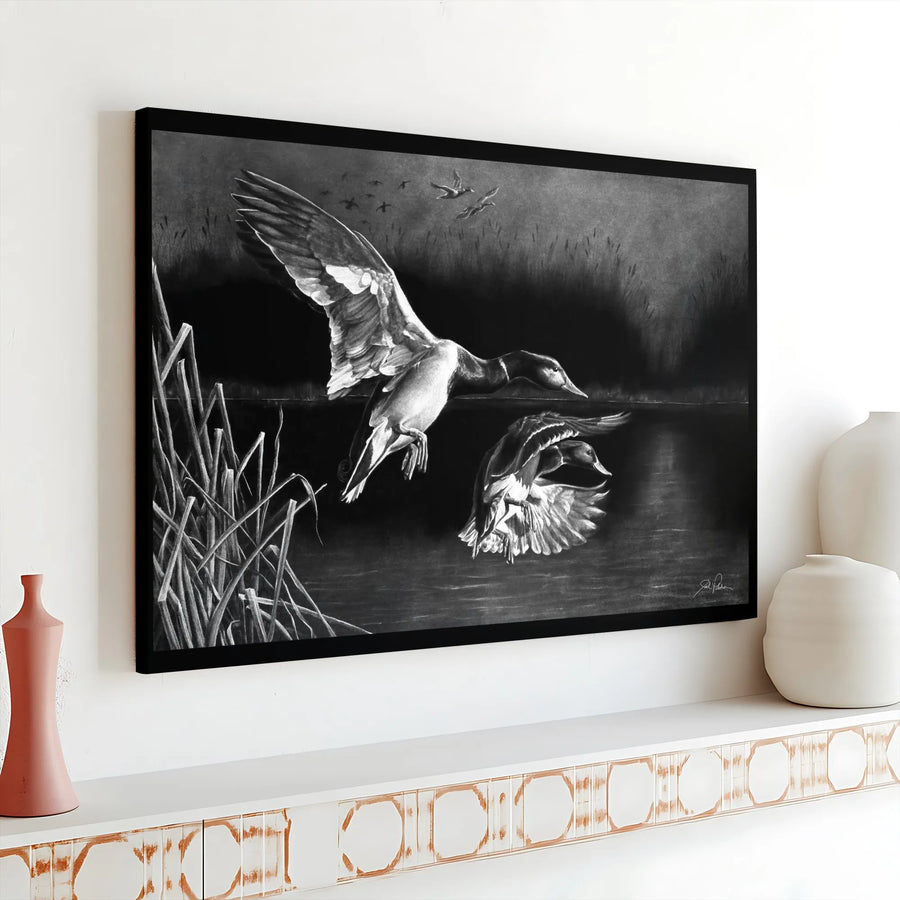 Mallard Duck Canvas Wall Art | Charcoal Drawing Wildlife Print | 1.25" Gallery Wrap Premium Canvas | Nature Decor Gift for Bird Lovers