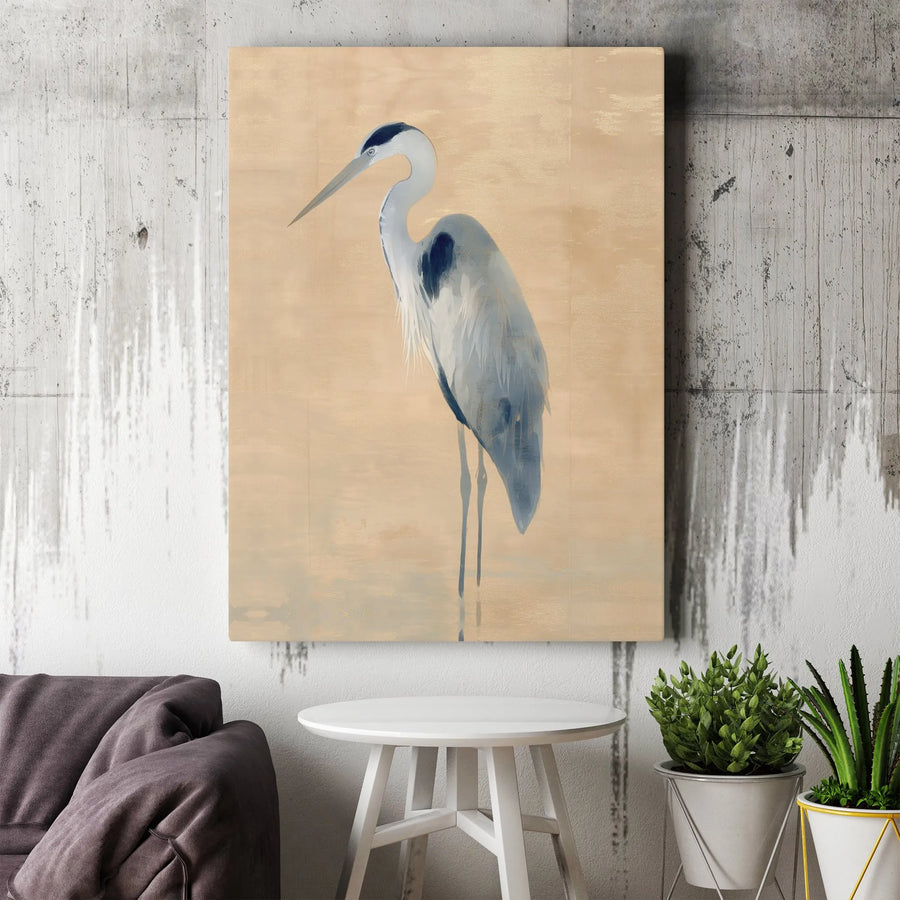 Great Blue Heron Canvas Wall Art | Minimalist Coastal Bird Illustration | Premium Gallery Wrap Print | Modern Nature Home Decor Gift
