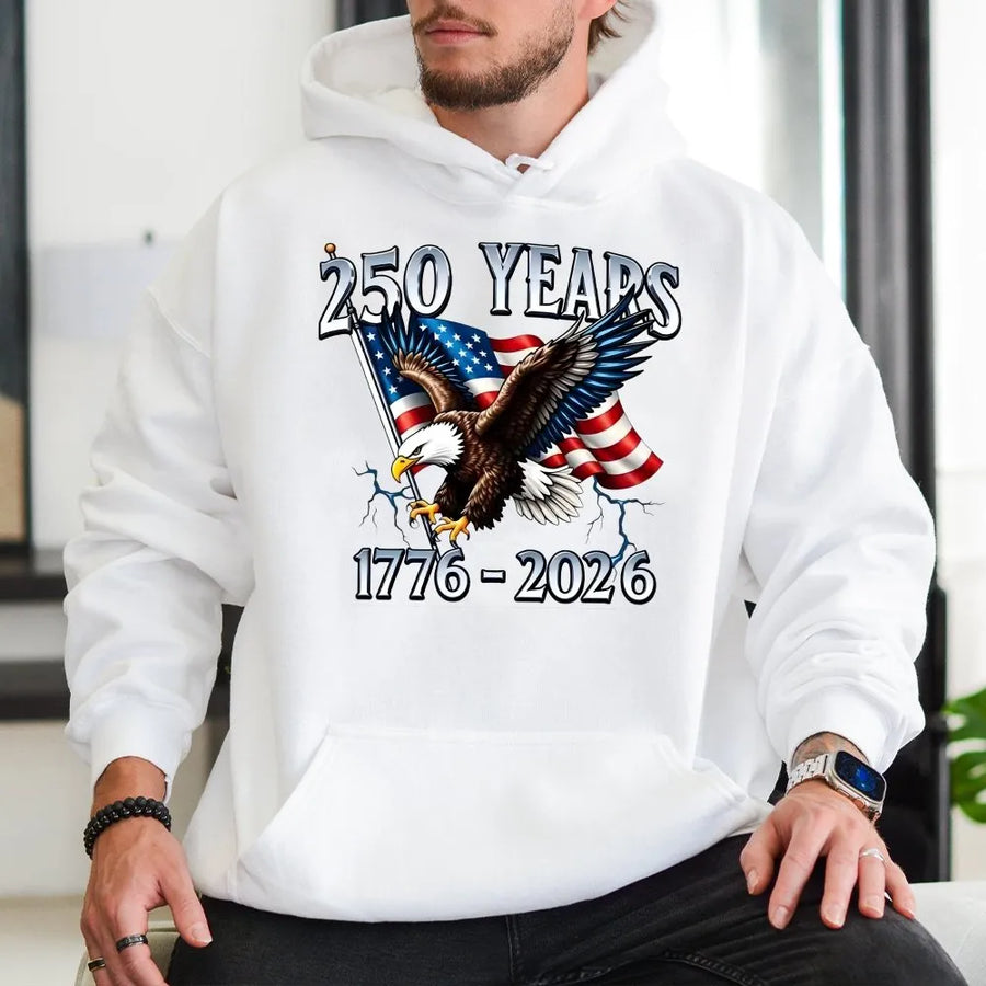 Patriotic 250th Anniversary Hoodie | American Eagle & Flag 1776-2026 Graphic | Premium Cotton-Poly Blend | Collector's Gift for Patriots