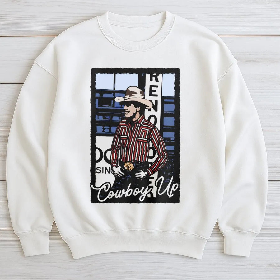 Cowboy Up Sweatshirt | Vintage Rodeo Graphic Print | Premium Cotton Blend | Country Western Style Gift for Men and Women