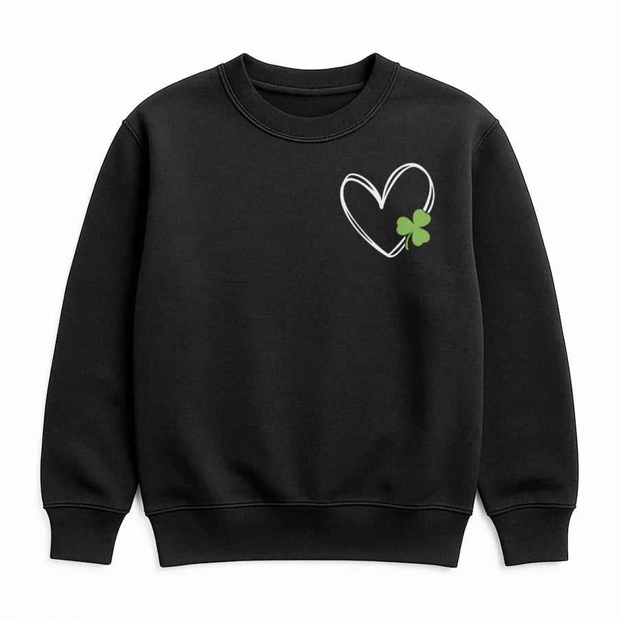 St Patrick's Day Sweatshirt | Minimalist Shamrock Heart Pocket Print | Soft Cotton Blend Unisex Pullover | Lucky Irish Holiday Gift for Her