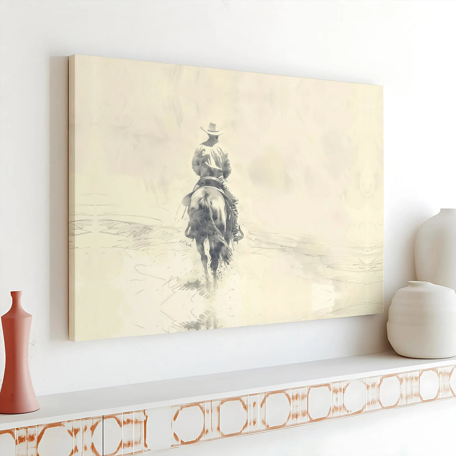 Western Cowboy Canvas Print | Vintage Horseback Sketch Art | Premium 1.25 Inch Gallery Wrap | Rustic Home Decor Wall Art