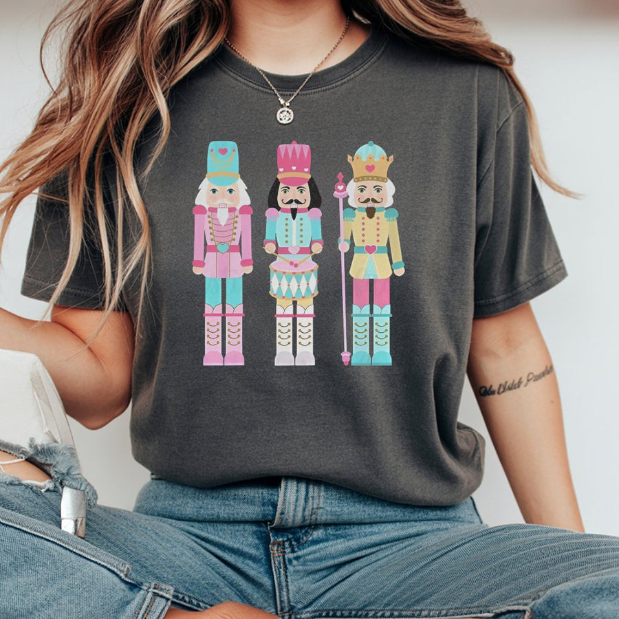 Nutcracker Christmas T-Shirt | Pastel Holiday Ballet Graphic Tee | Premium 100% Cotton Soft Apparel | Cute Festive Gift for Women and Nutcracker Lovers