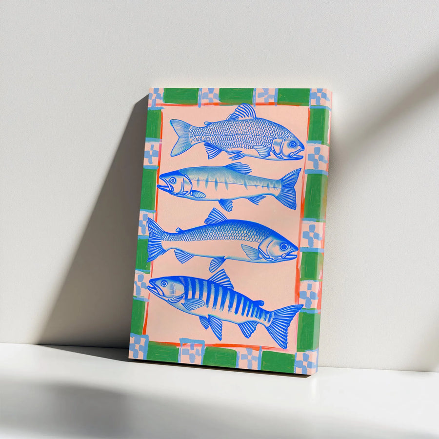 Fish Illustration Canvas Print | Retro Coastal Fish Chart Art | Premium Gallery Wrapped Canvas | Lake House Decor Gift for Angler