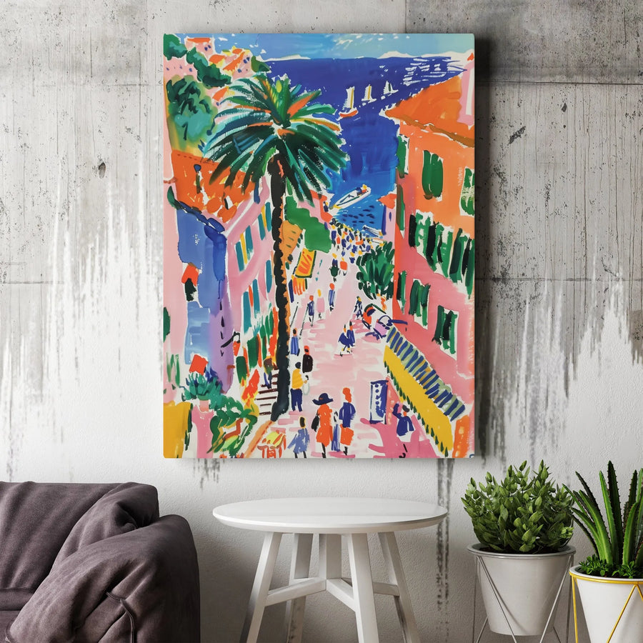 Fauvist Coastal Scene Canvas Wall Art | Vibrant Mediterranean Village Print | Premium Thick Profile Canvas | Collector's Gift for Art Lovers