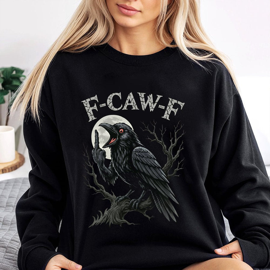 Angry Raven Sweatshirt | F-Caw-F Funny Bird Graphic | Soft Cotton Blend | Edgy Gothic Streetwear Gift for Men and Women