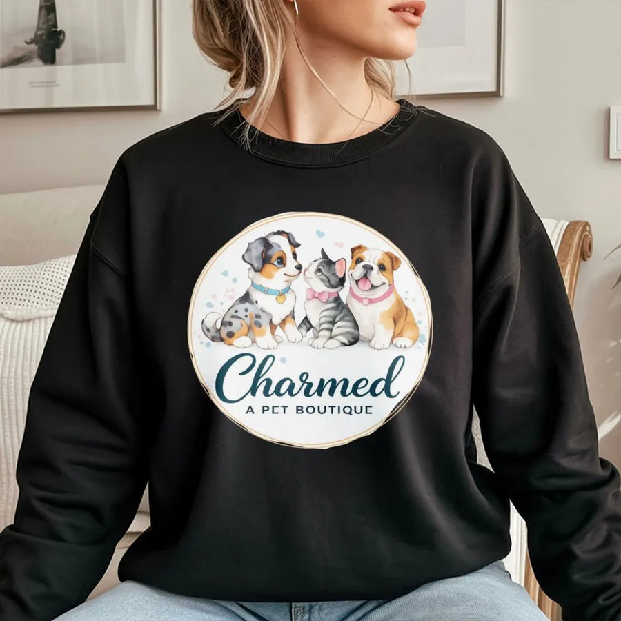 Cute Pet Boutique Sweatshirt | Cartoon Dog and Cat Illustration | Premium Cotton Blend | Gift for Animal Lovers and Pet Owners