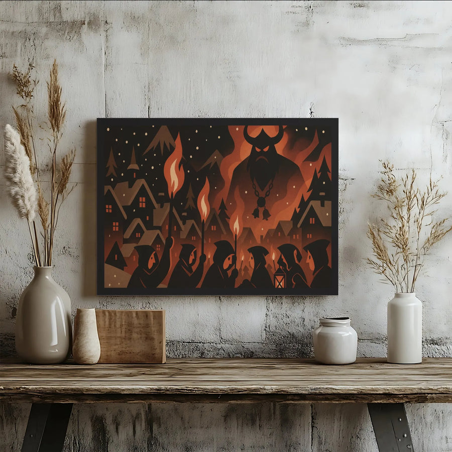 Krampus Folklore Wall Art | Dark Winter Torchlight Procession Print | 1.25” Gallery Wrap Canvas | Gothic Holiday Home Decor Gift