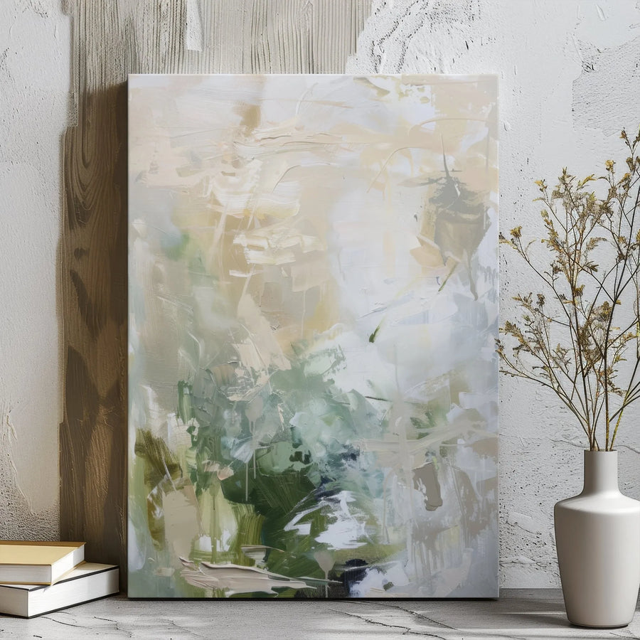 Abstract Wall Art Canvas | Muted Green and Beige Textured Painting | Premium 1.25 inch Gallery Wrap | Modern Neutral Home Decor Gift