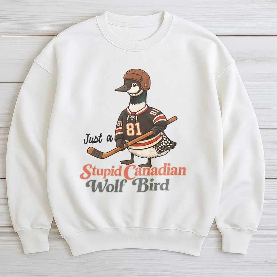 Hockey Loon Sweatshirt | Funny Canadian Bird Graphic | Cotton Blend Unisex Pullover | Unique Hockey Fan Gift for Men and Women
