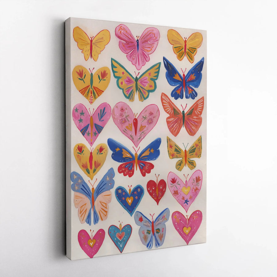 Butterfly Heart Wall Art | Whimsical Pastel Insect Illustration | Gallery Wrapped Premium Canvas | Romantic Decor for Nursery or Bedroom