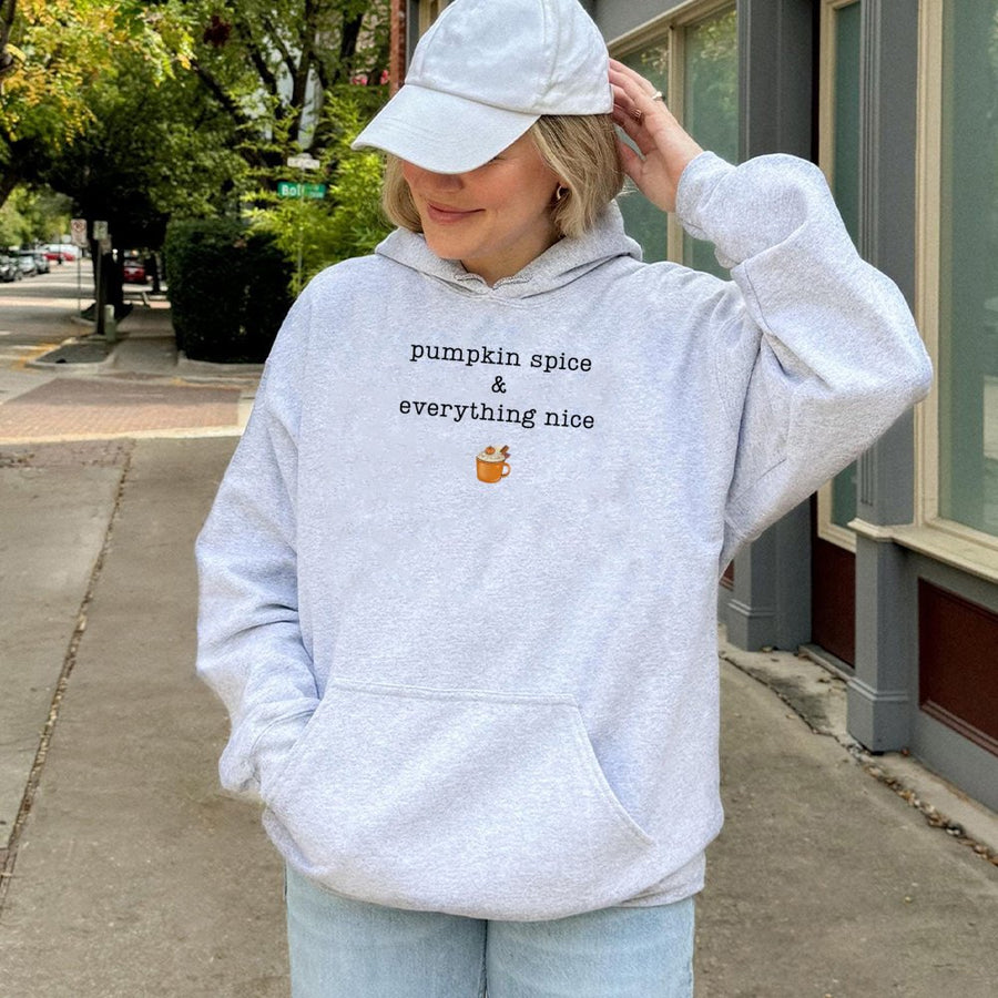 Pumpkin Spice & Everything Nice Hoodie | Cute Fall Graphic Sweatshirt | Cotton-Polyester Premium Quality | Autumn Coffee Lover Gift for Her