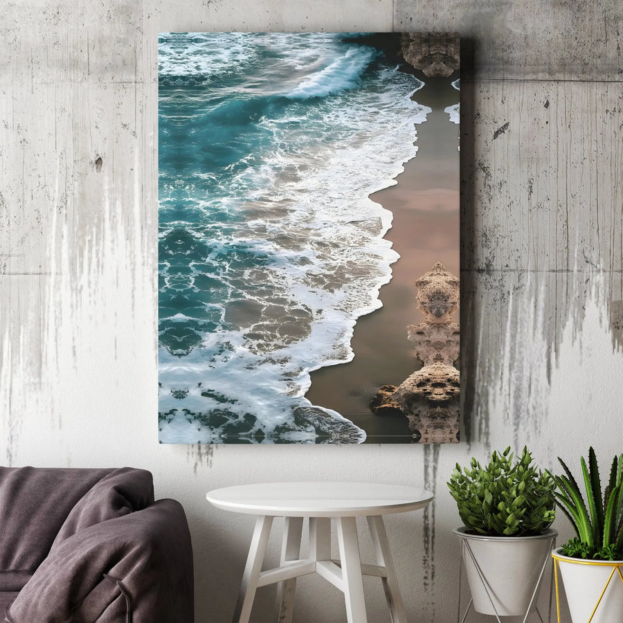 Ocean Waves Canvas Wall Art | Aerial Seascape Photography | Premium Gallery Wrapped | Modern Coastal Home Decor Gift