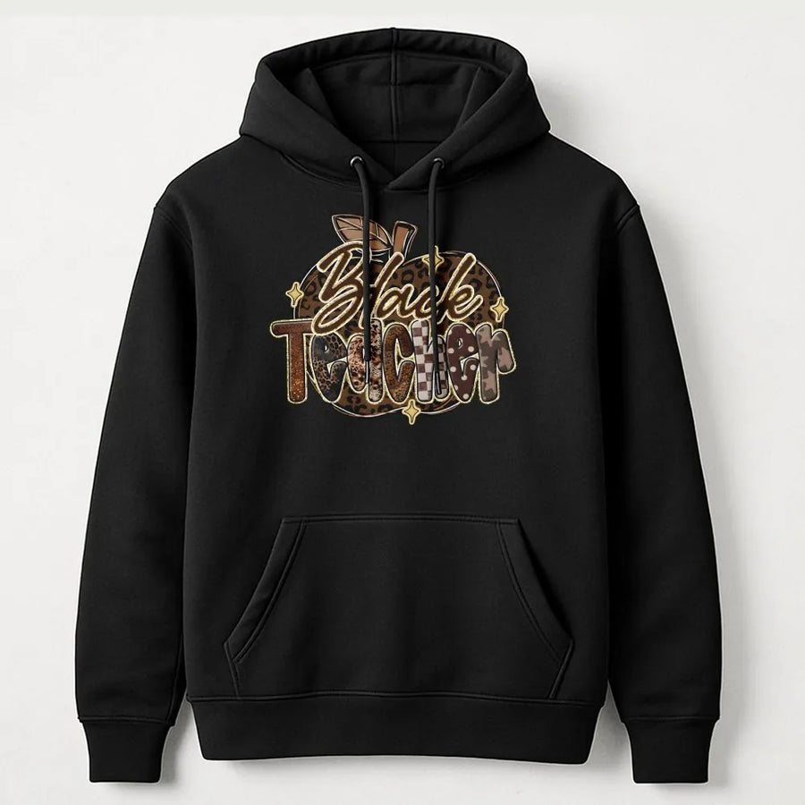 Black Teacher Hoodie | Leopard Print Apple Design | Premium Cotton Blend | Gift for Educator Black History Month Appreciation
